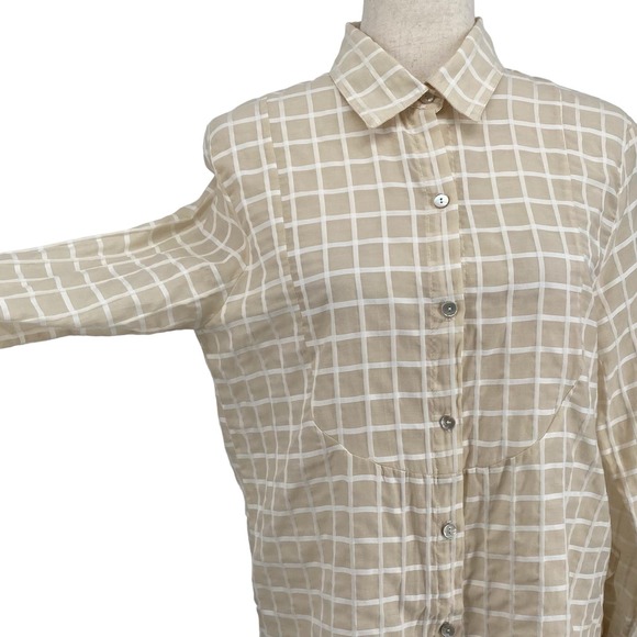Objects Without Meaning Plaid Button Front Long Sleeve Shirt S Cotton Silk - Picture 5 of 12